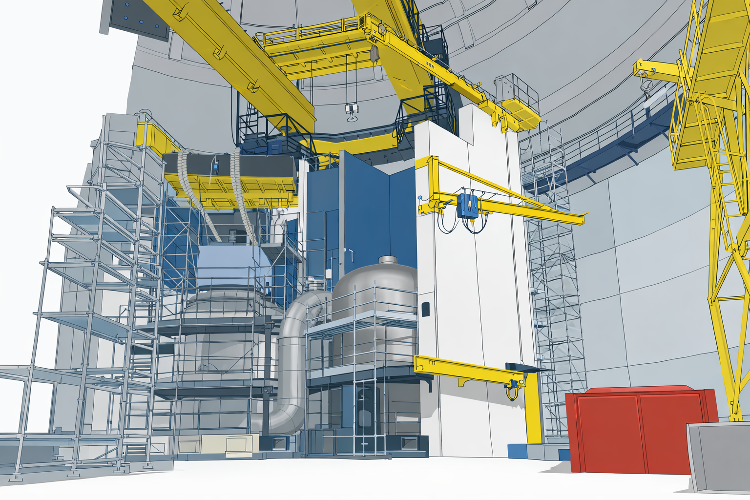Environnement nucléaire 1300 MW — générateur de vapeur, tuyauteries et moyens de manutention